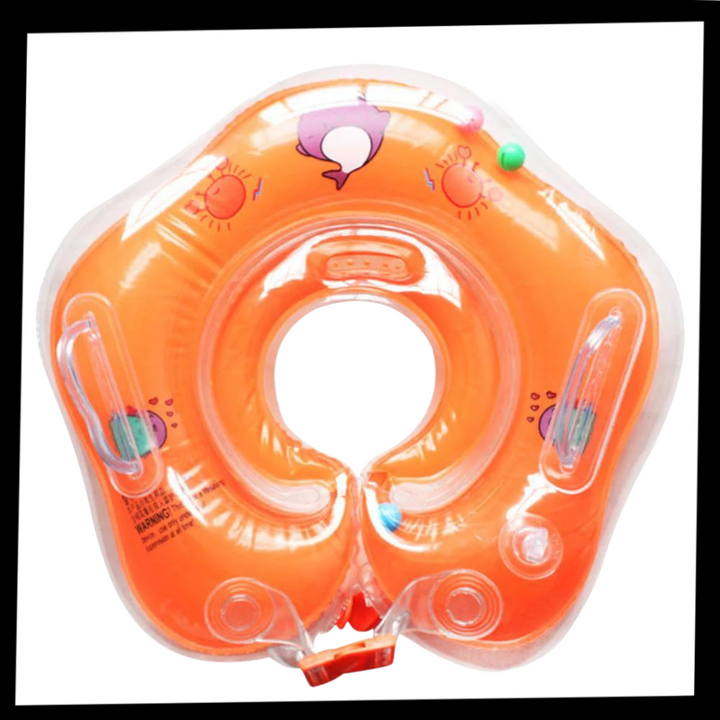 Secure baby neck float with dual air chambers and safety handles for peace of mind during infant swim.
