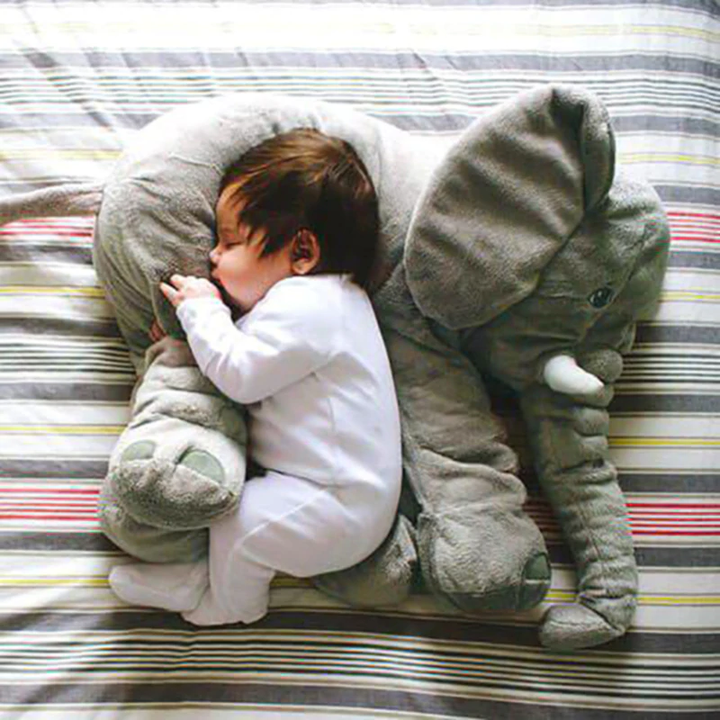 Super soft elephant cuddle pillow for baby comfort, plush animal toy & cute nursery decor.