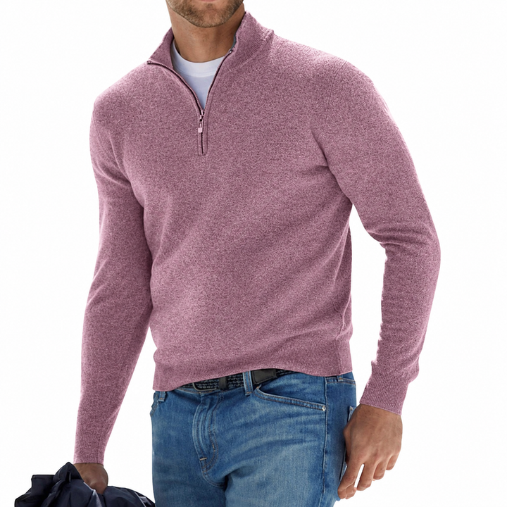 Men's comfortable quarter-zip sweater with long sleeves, a stylish and versatile modern pullover knitwear.