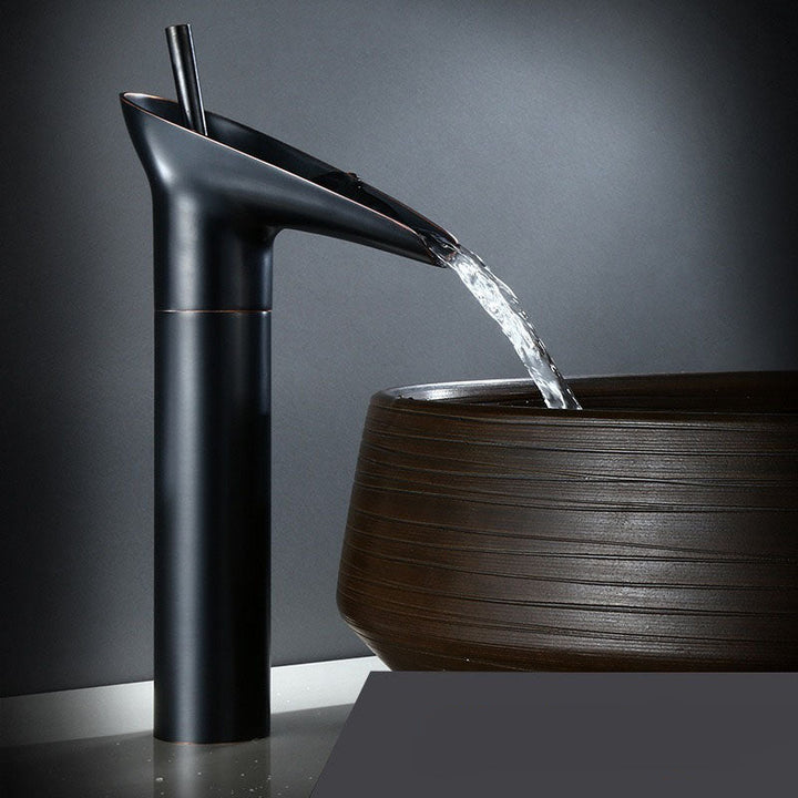 Durable brass waterfall basin mixer, tarnish-resistant, long-lasting quality.