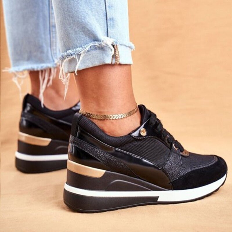 Women's comfortable walking shoes. Orthopedic lift sneakers provide stylish support for daily wear & activity.
