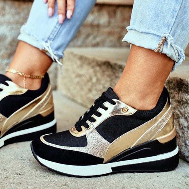 Comfortable women's orthopedic sneakers with a lifted sole, offering supportive daily wear & elegant style.