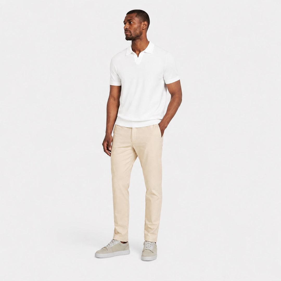 Stylish men's open collar polo. Refined short sleeve shirt, ideal for smart casual fashion.