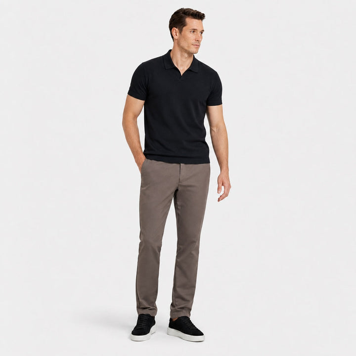 Sophisticated open collar men's polo. Short sleeve refined smart casual shirt for versatile looks.