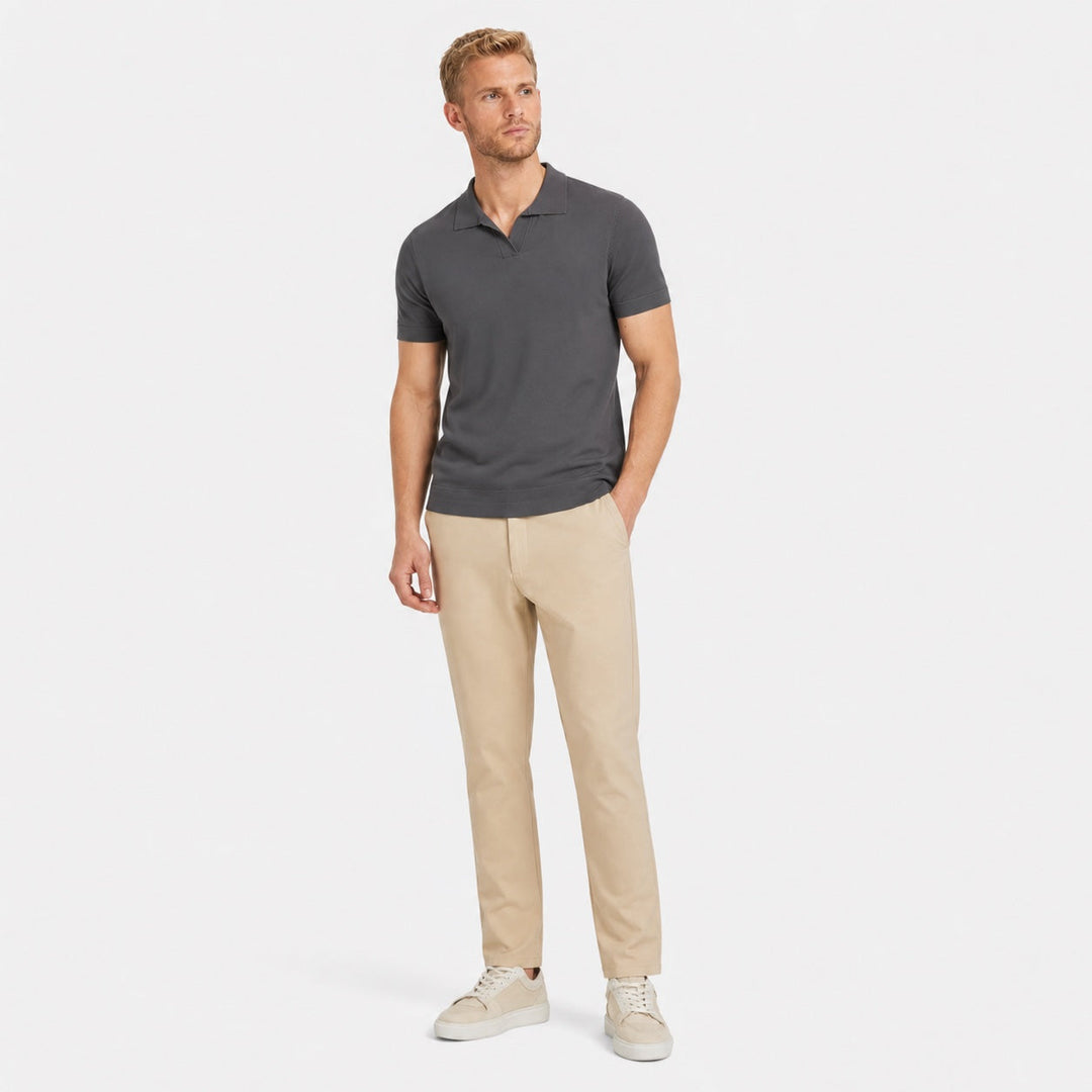 Effortlessly stylish men's open collar polo. Refined short sleeve smart casual shirt, a versatile top.