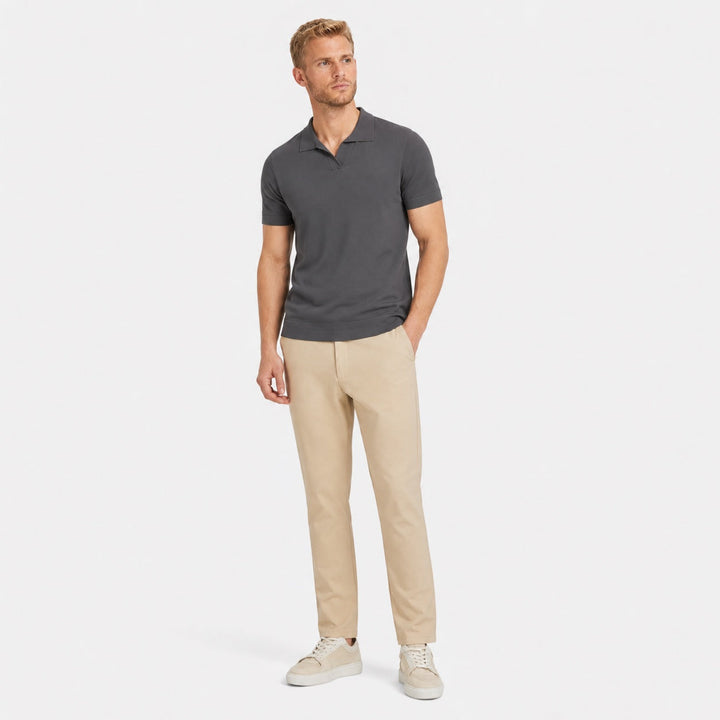 Effortlessly stylish men's open collar polo. Refined short sleeve smart casual shirt, a versatile top.