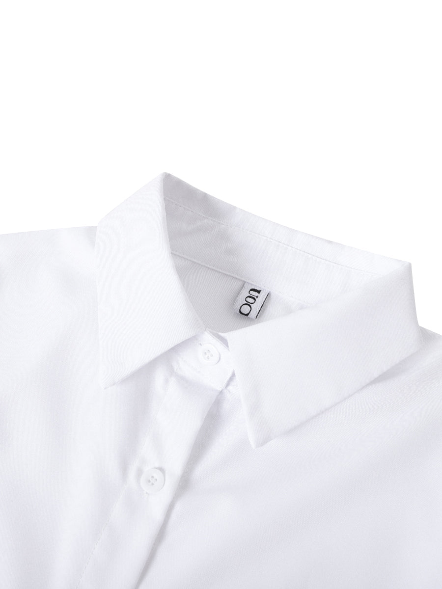 Spring chic women's tiered ruffle blouse. Elegant button-up top with flare sleeves, perfect for summer.