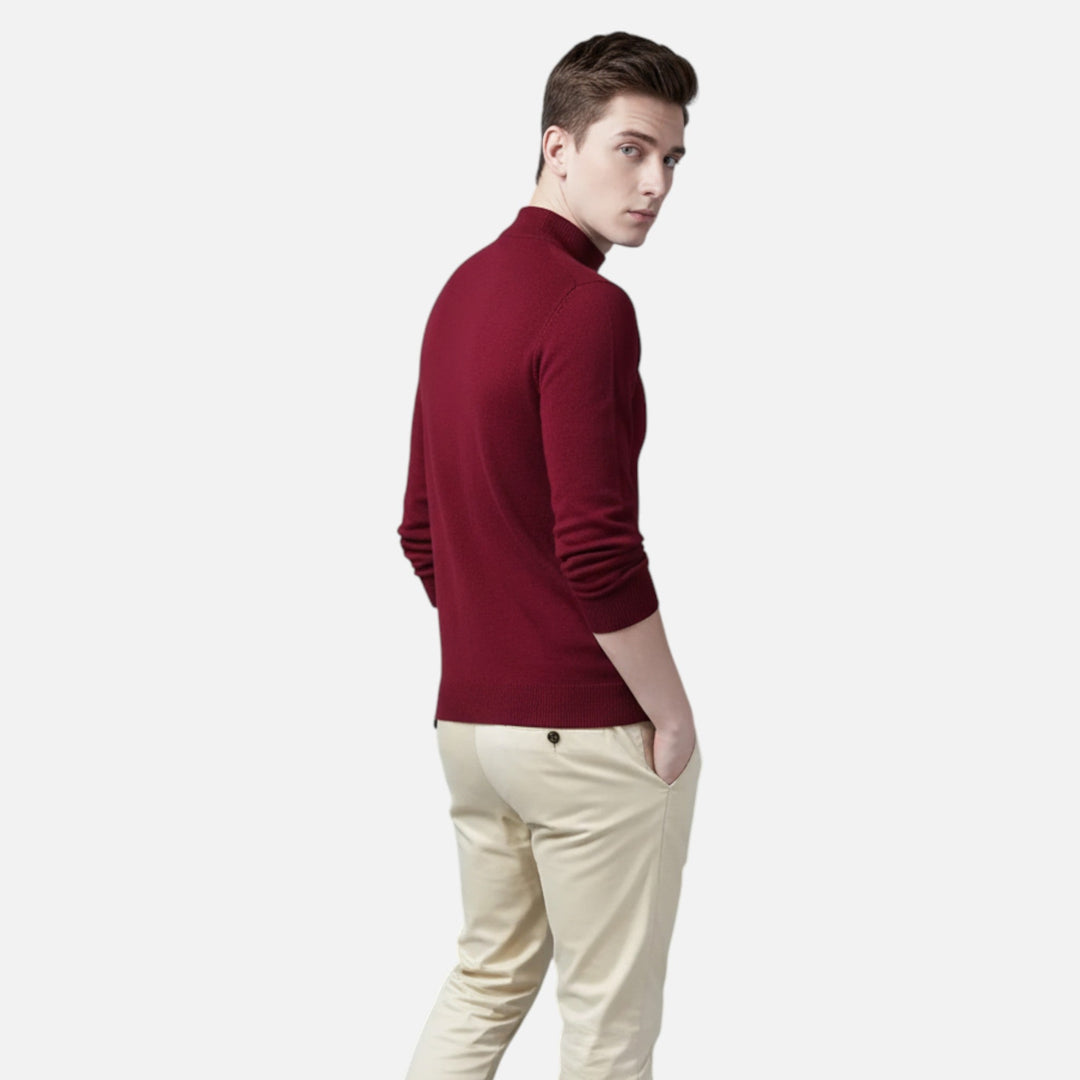 Comfortable men's long-sleeve stand-collar sweater, warm & sophisticated for casual winter wear.