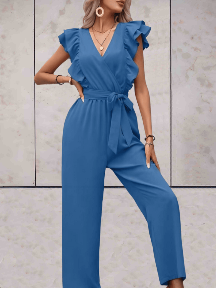 Women's Ruffle Sleeve V-Neck Jumpsuit