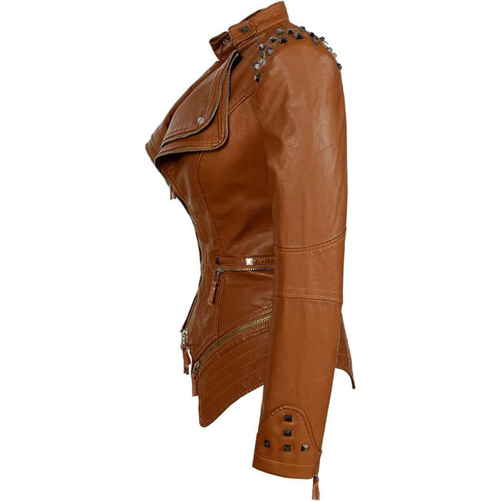 Women's Fitted Studded Biker Leather Jacket