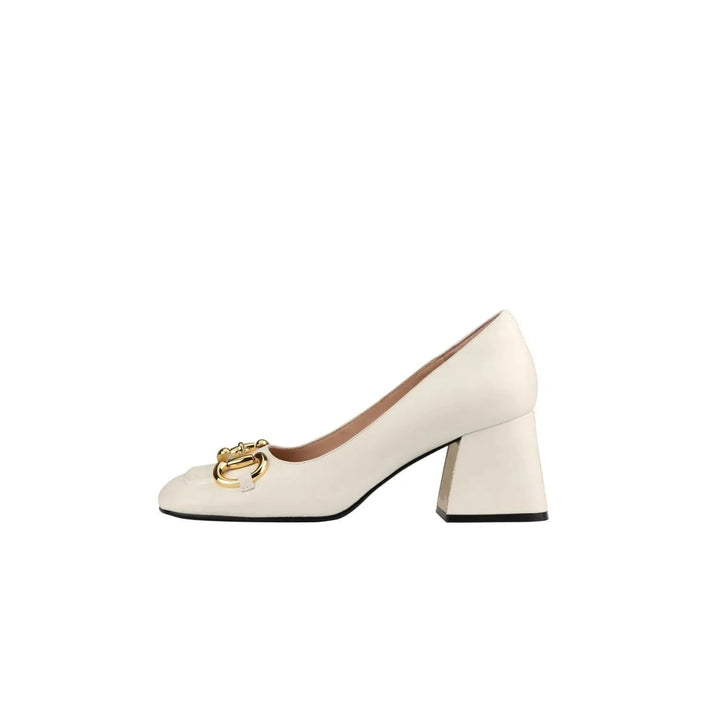 Chic retro high heels for women, featuring a prominent buckle strap and formal appeal.