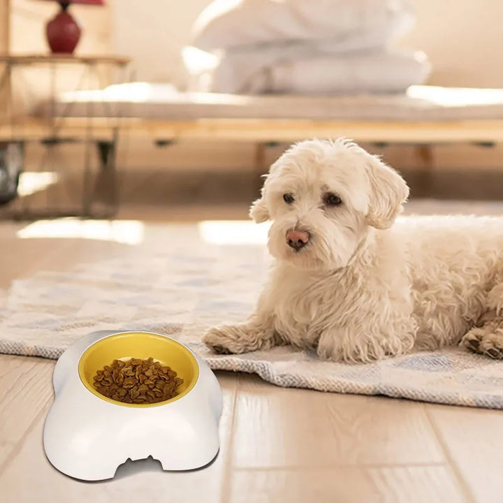Yellow non-slip dog & cat feeding station, available as single or double bowl. Durable & essential pet supply.