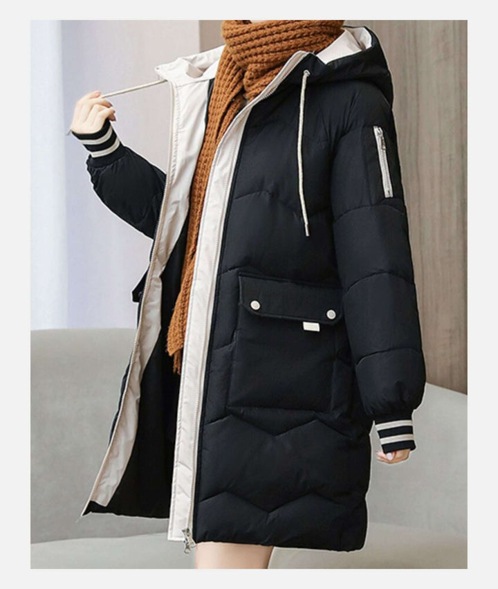 Stylish insulated women's winter coat, elegant jacket providing warmth & comfort.