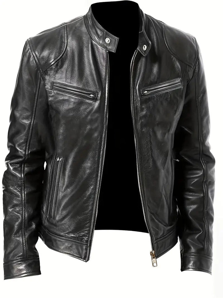 Men's slim fit racer jacket in black, perfect for modern casual and sleek style.