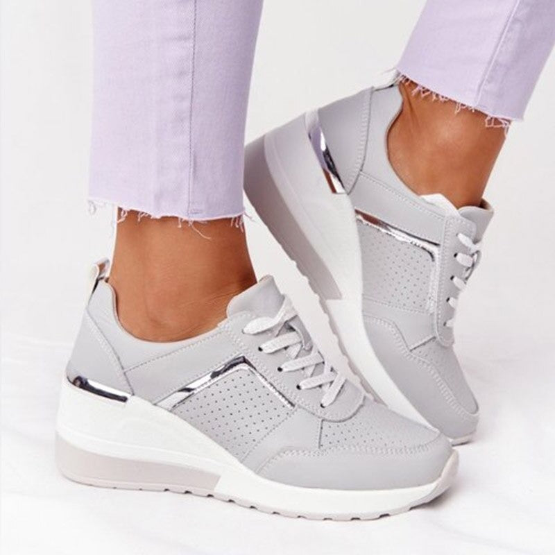"Beige breathable leather women's shoes, sleek and trendy for everyday wear, perfect for matching any outfit."