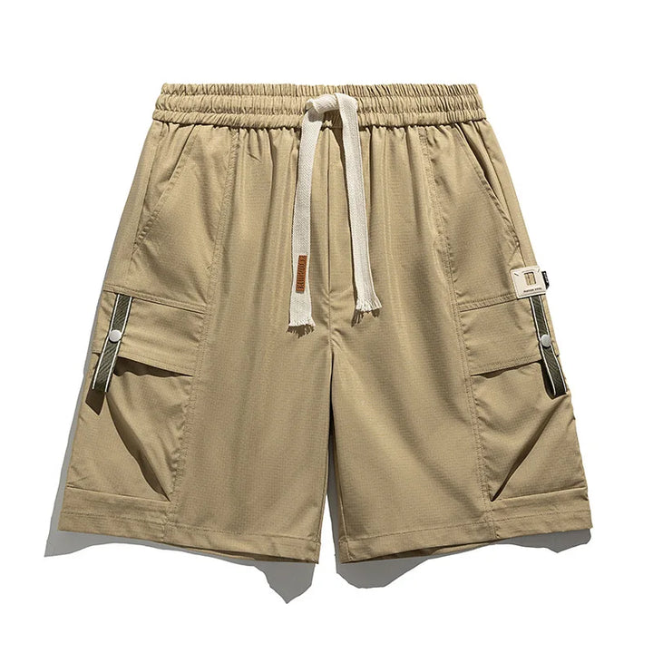 Men's casual cargo shorts with comfortable drawstring waist, relaxed fit, and practical utility pockets for summer.