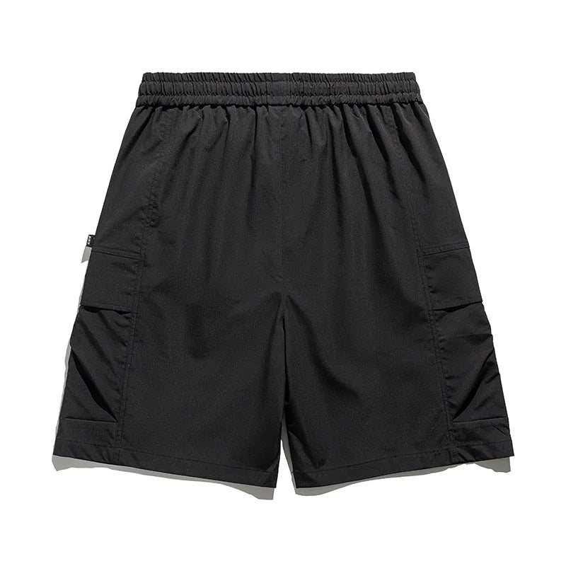 Men's spring/summer cargo shorts in cream, featuring a drawstring waist for adjustable fit and handy utility pockets.
