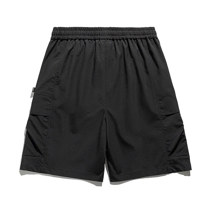 Men's spring/summer cargo shorts in cream, featuring a drawstring waist for adjustable fit and handy utility pockets.
