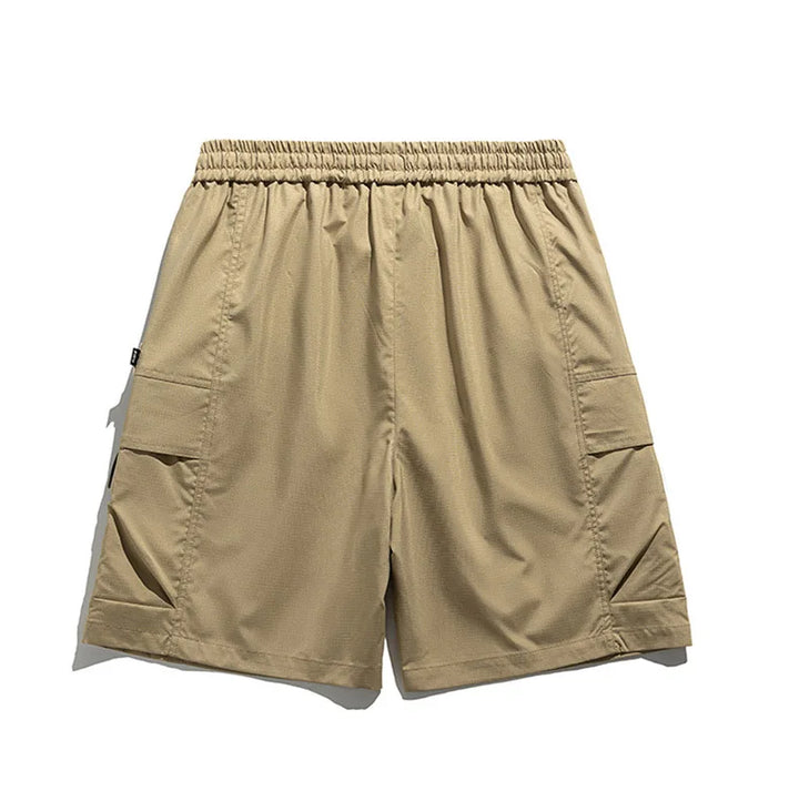 Everyday men's cargo shorts in black, designed with a relaxed fit, comfortable drawstring waist, and functional pockets.