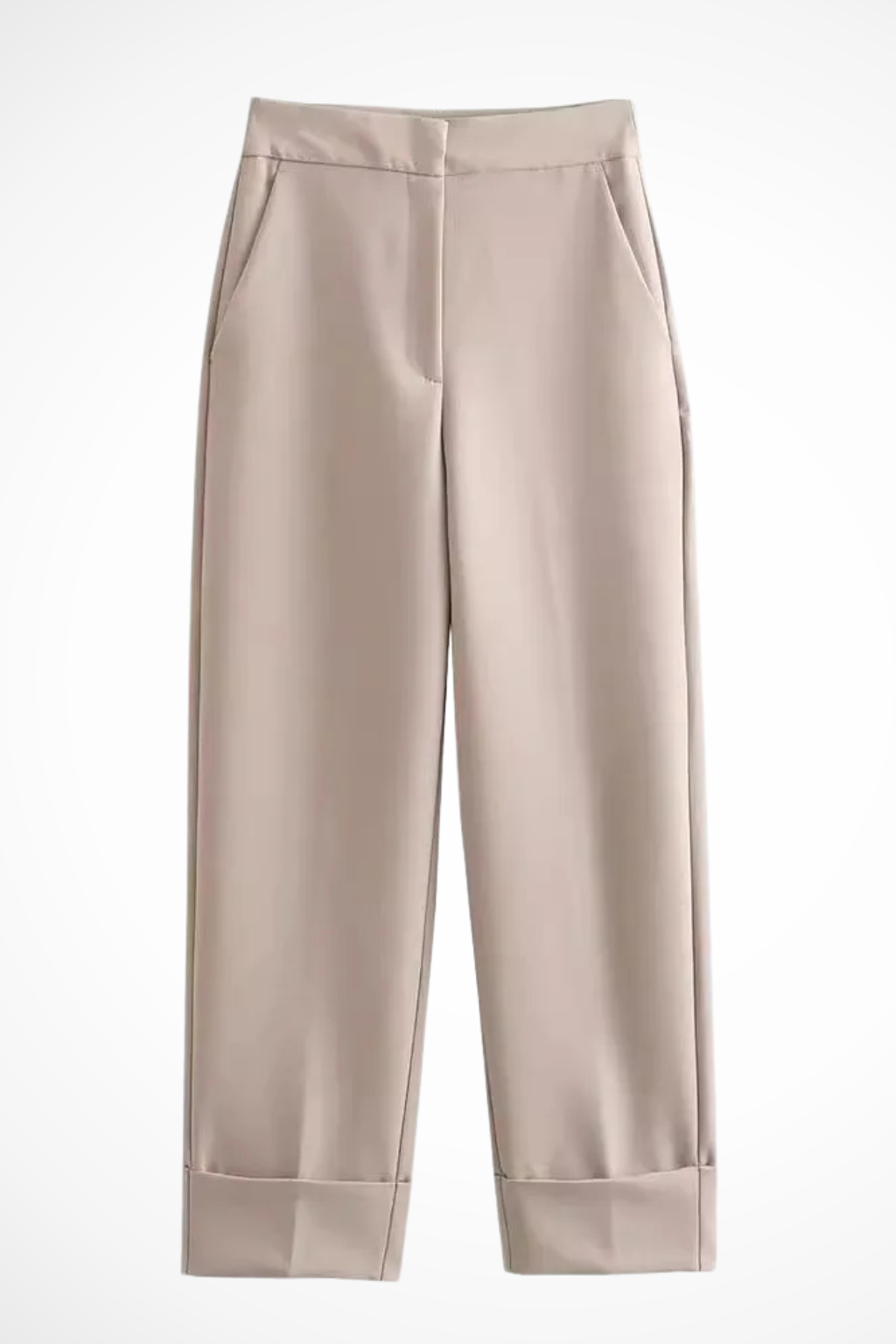 Stylish women's beige two-piece suit: a tailored waistcoat and straight-leg trousers for versatile formal wear.