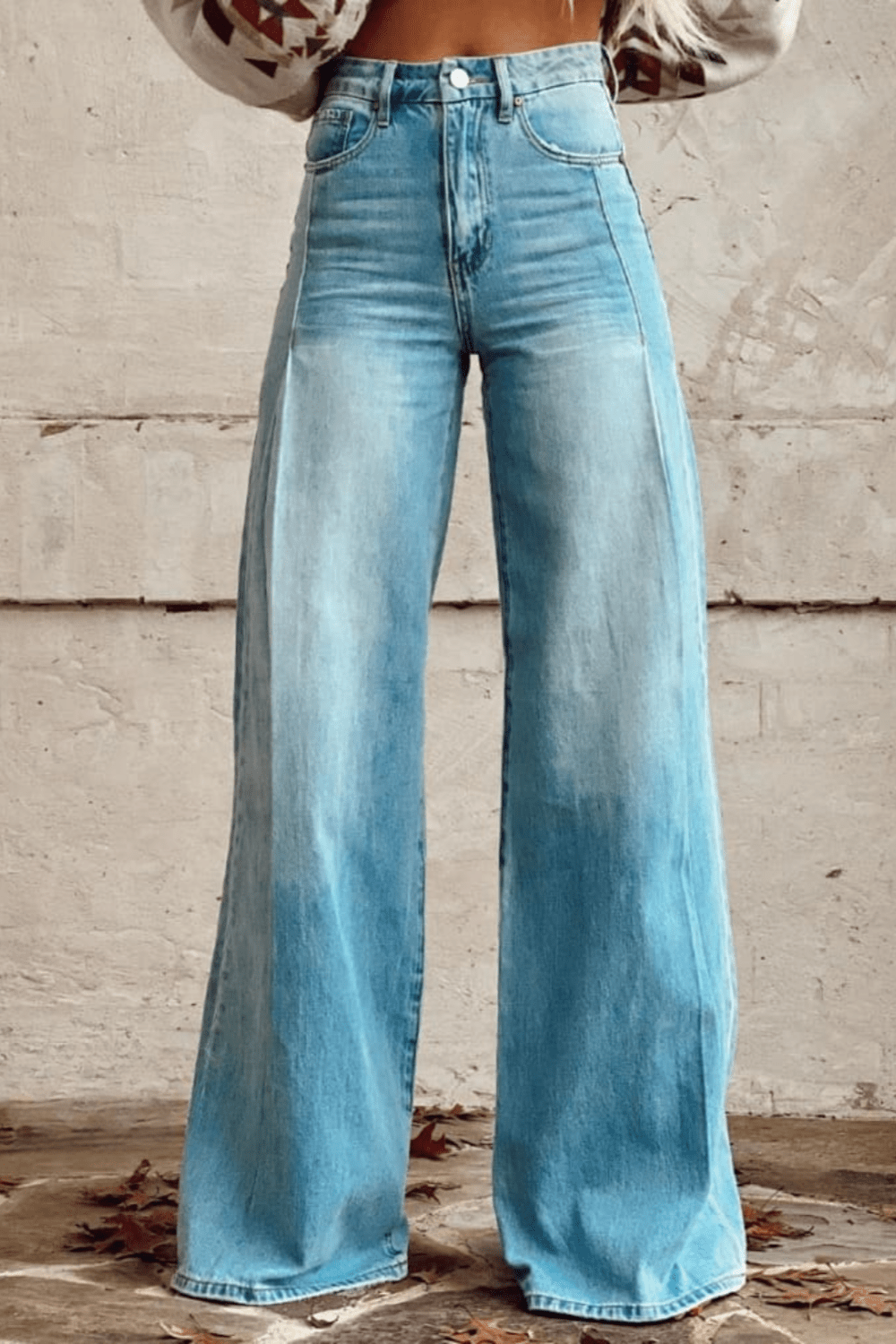 Stylish women's vintage bohemian wide leg pants in blue, offering a comfortable and trendy look for any casual occasion.