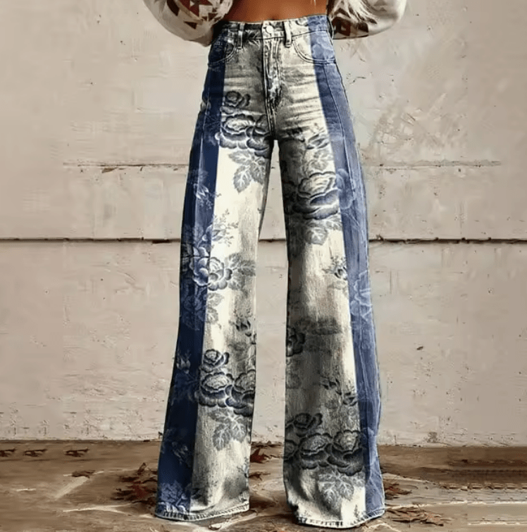 Bohemian chic wide-leg pants for women, vintage style. High waist, loose fit, perfect for summer casual fashion.