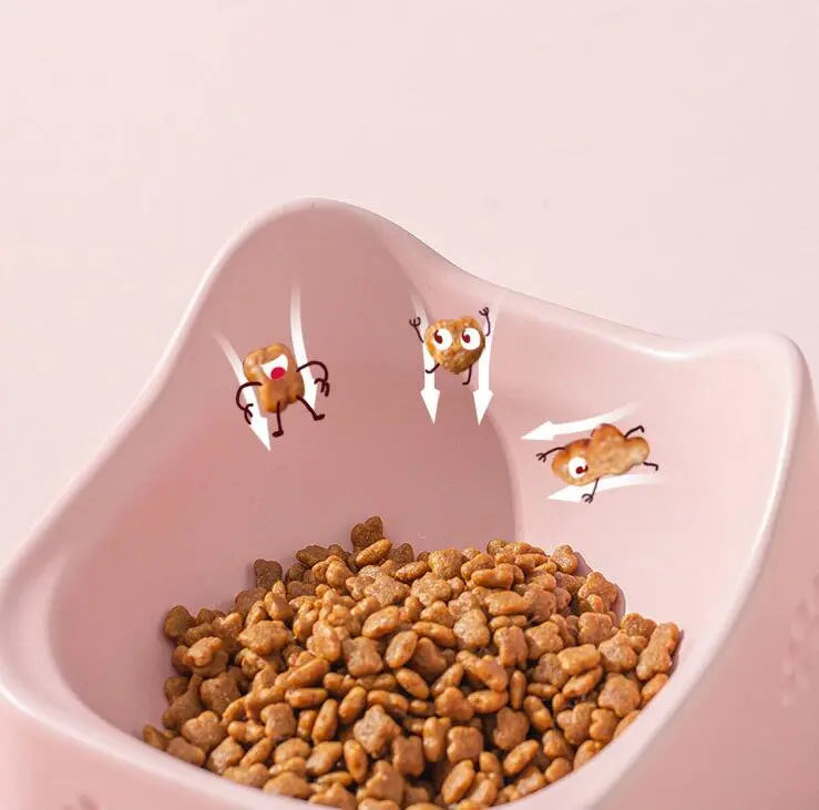 Comfort design raised cat bowl, ergonomic tilt reduces neck strain. Ideal pet feeder for healthy eating.