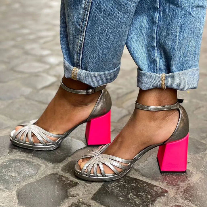 Elegant women's block heel sandals with adjustable ankle strap, perfect for party wear, summer events & dress.