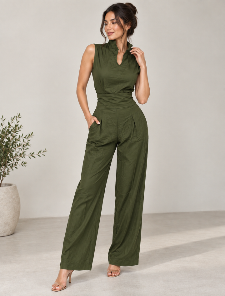 Women's sleeveless wide leg jumpsuit, offering effortless chic style for modern women.