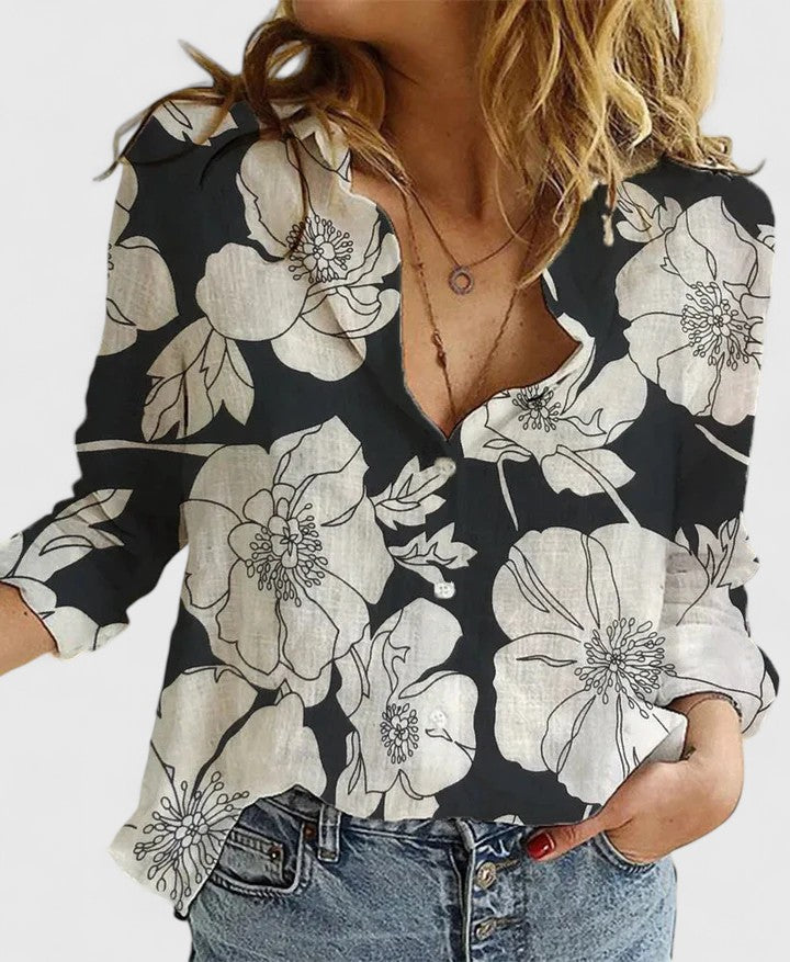 Women's elegant long sleeve button-down blouse with a classic lapel collar for versatile style.