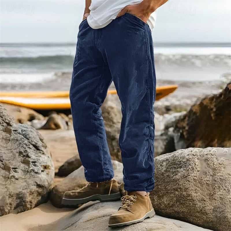 Navy men's textured straight leg pants. A comfortable, modern fit bottom for smart casual or versatile everyday outfits.