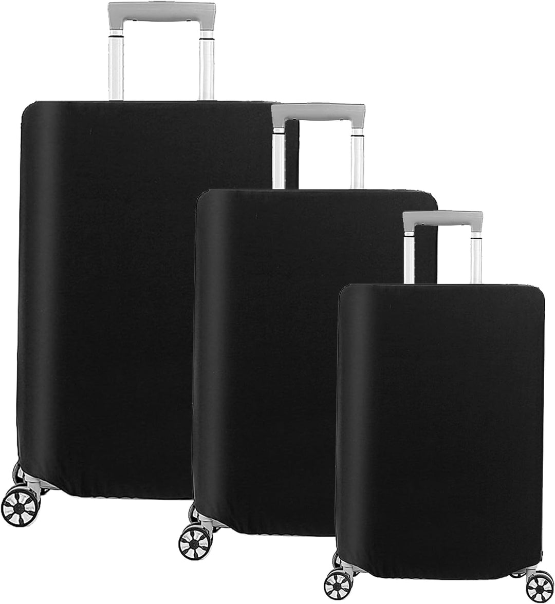 Black 3-piece stretchable luggage cover set for unisex travel protection. Guards suitcases from scratches & dust.