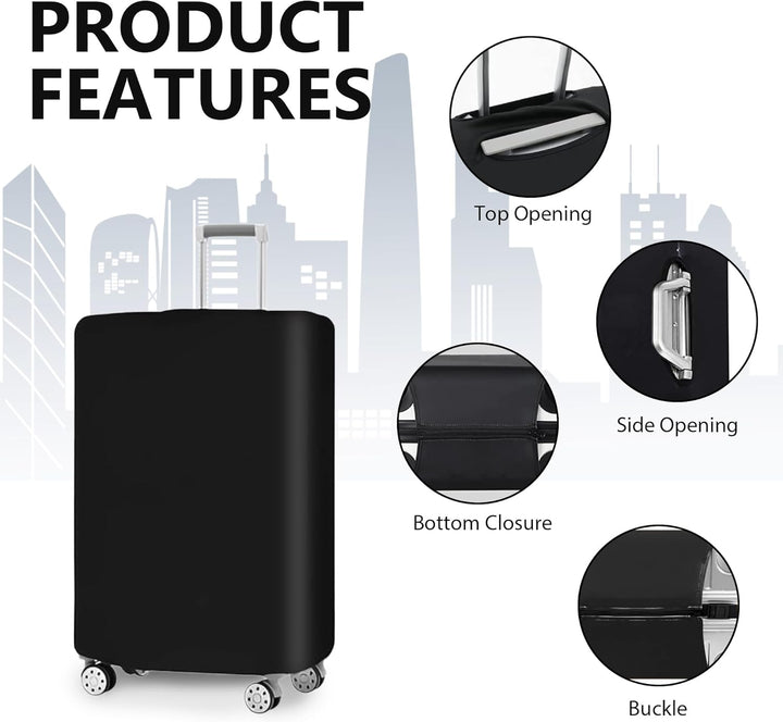 Stretchable black luggage covers (3-piece set) fitting various suitcases, offering anti-scratch & dustproof travel protection.