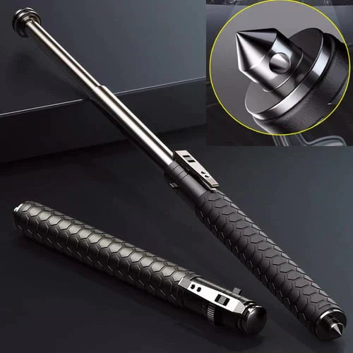 Black automatic folding walking cane, lightweight & adjustable for enhanced stability & portable mobility support.
