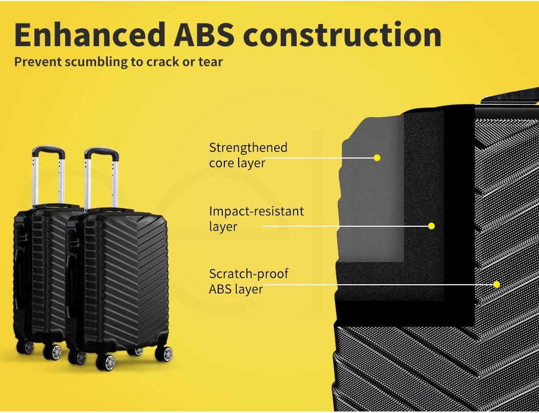 Durable black hard-shell carry-on luggage, securing your essentials during travel.