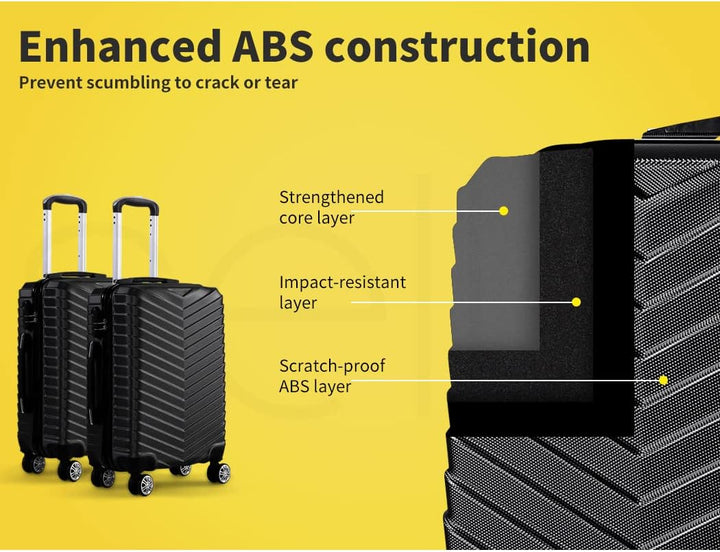Durable black hard-shell carry-on luggage, securing your essentials during travel.
