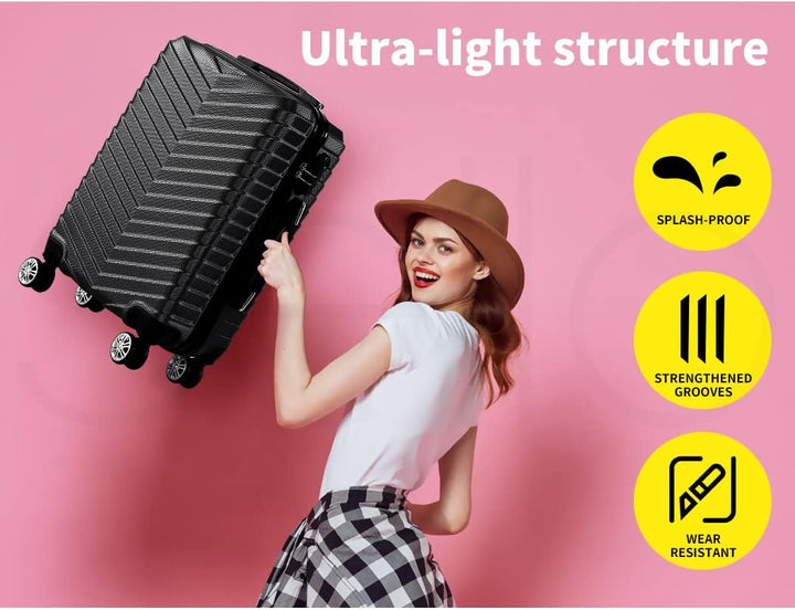 Smooth-rolling black compact carry-on suitcase with 360° spinner wheels for easy travel.