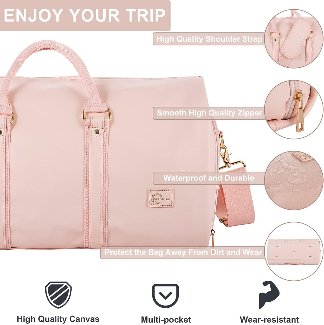 Modern carry-on garment duffel bag at the airport, perfect for busy business travelers.