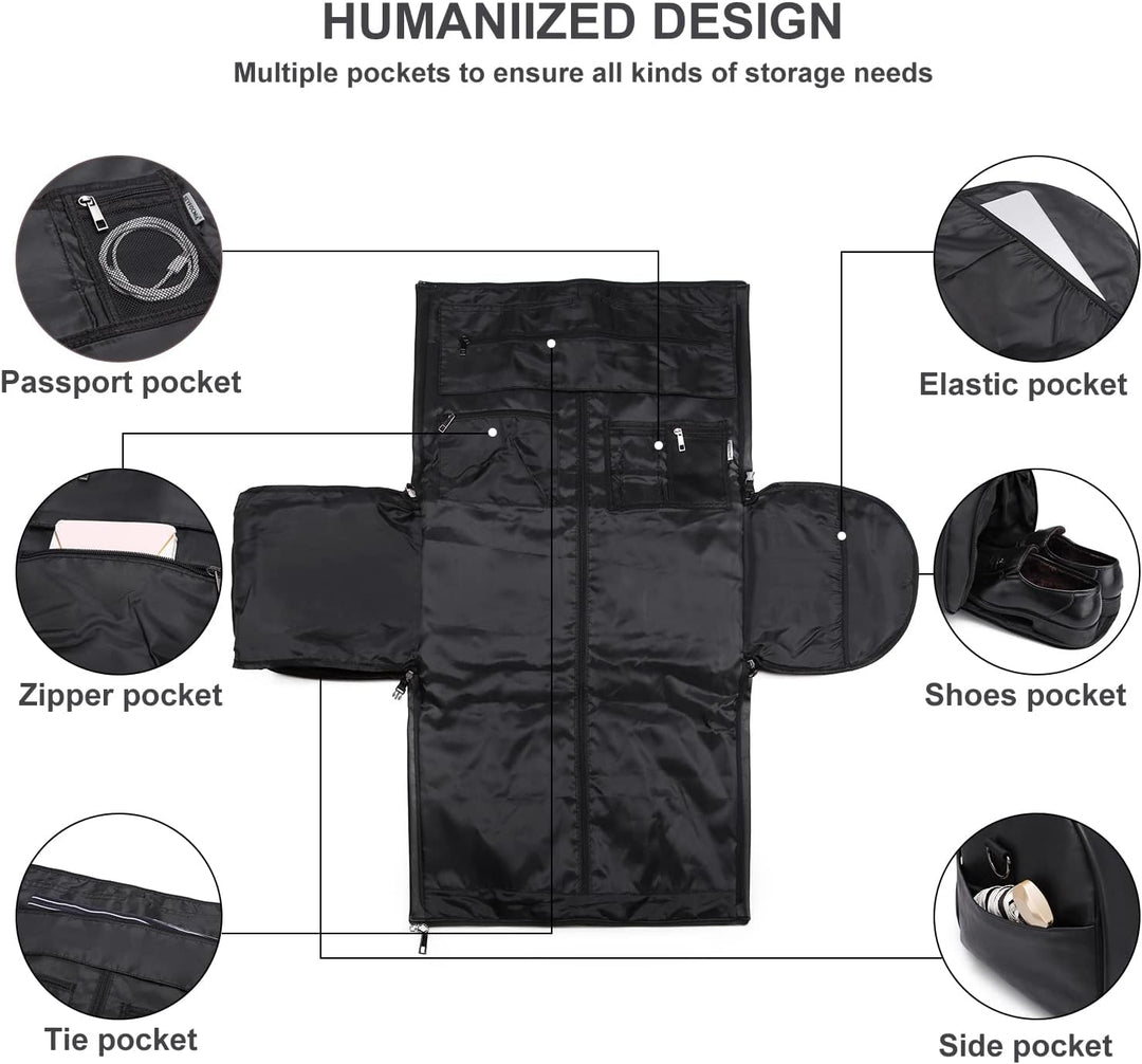 Versatile unisex garment duffel, ideal for both business & leisure travel, carry-on ready.