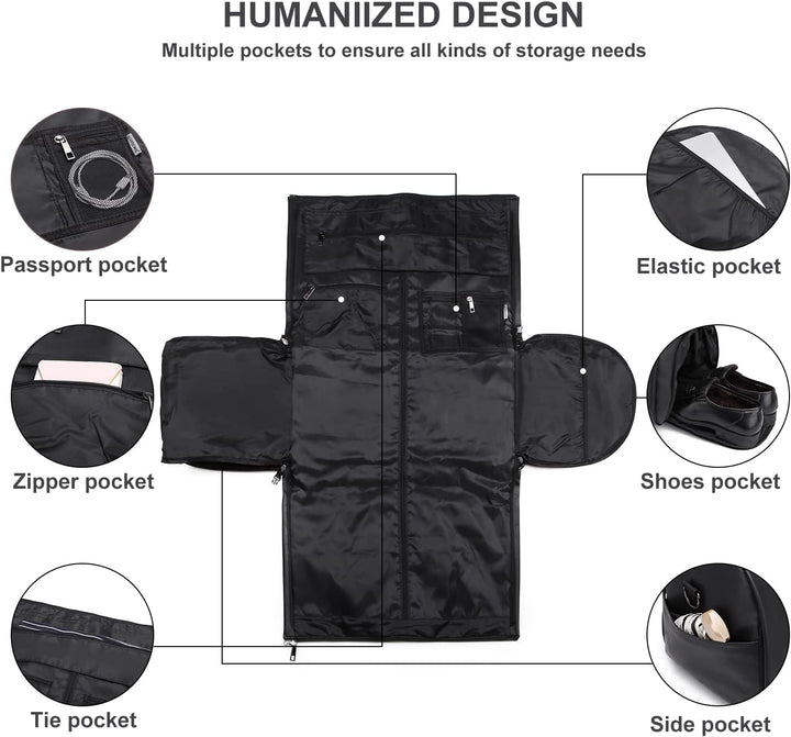 Versatile unisex garment duffel, ideal for both business & leisure travel, carry-on ready.