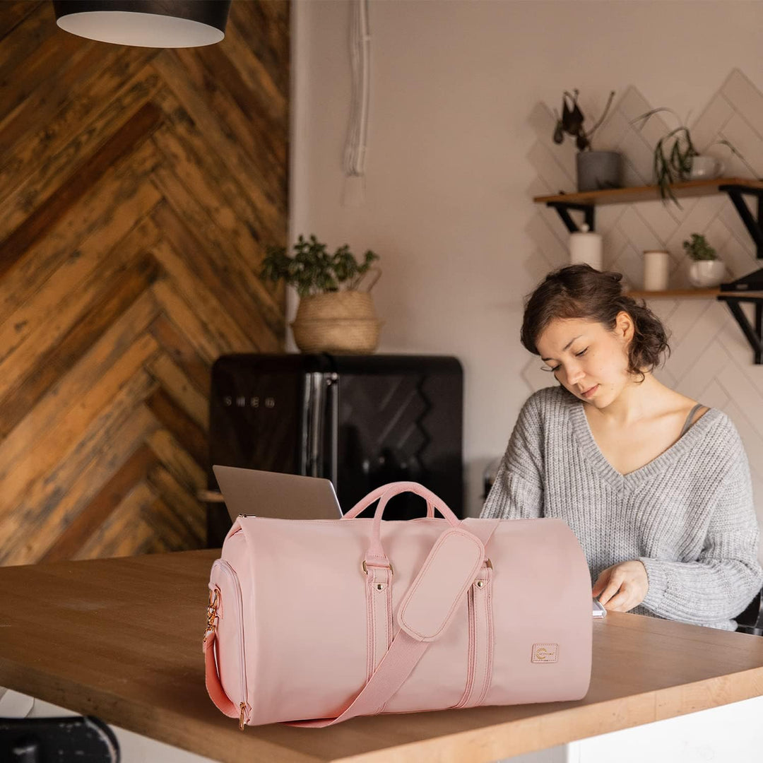 Spacious garment duffel, organized carry-on luggage for all travel essentials & accessories.