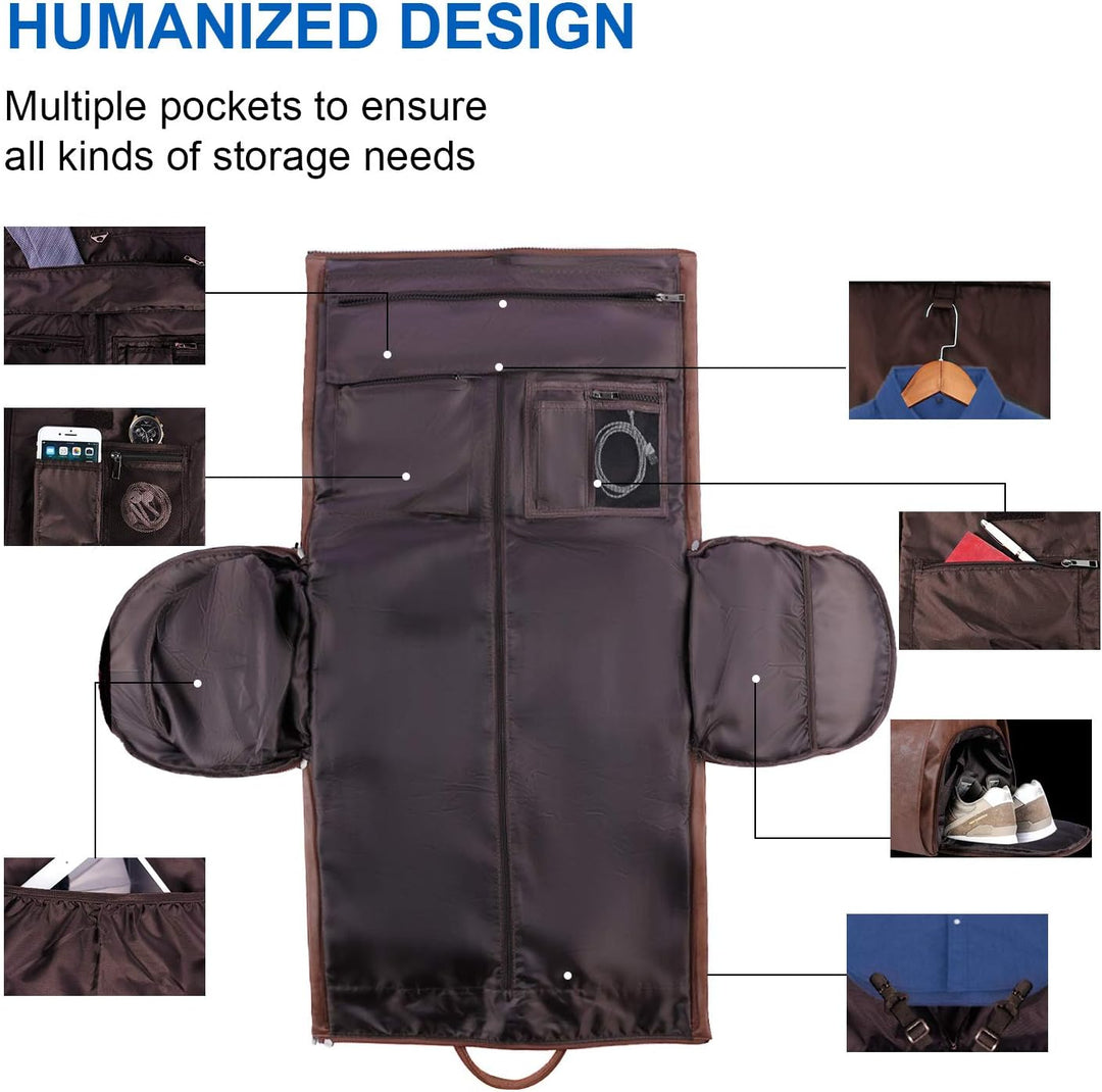 Open convertible duffel, showing ample space for clothes, shoes & travel trip organizers.