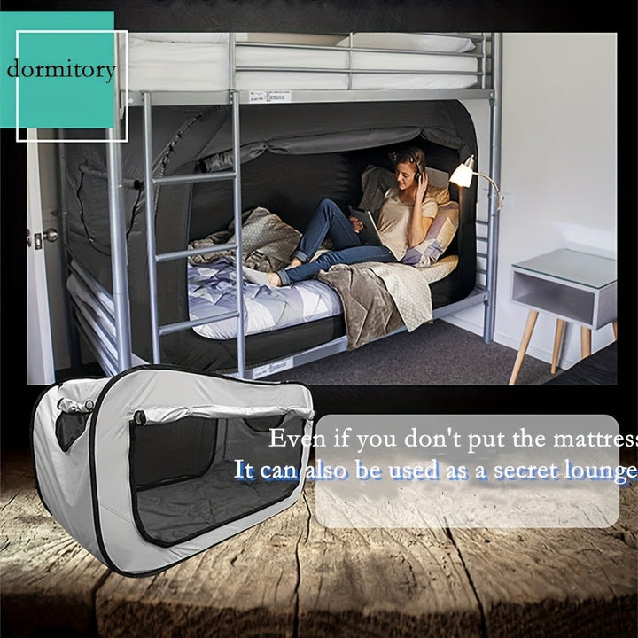 Portable black folding tent bed, perfect for private indoor/outdoor camping & comfortable sleep at home.