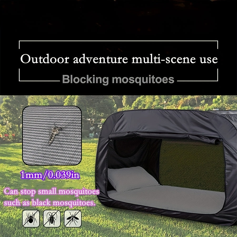 Enjoy private sleep with this black foldable tent bed. Great for camping, guest rooms, or portable indoor use.