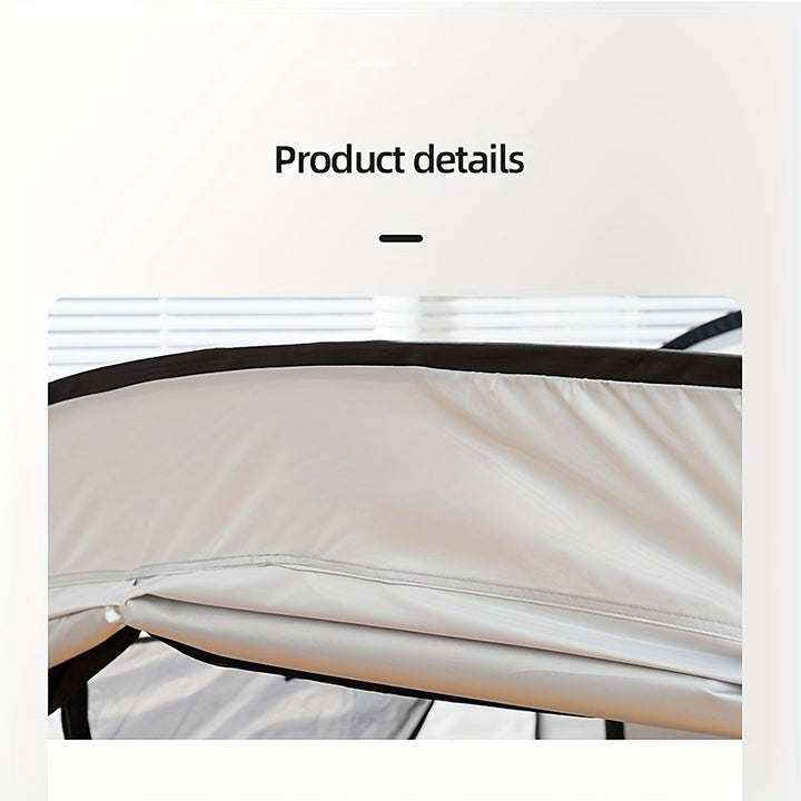 Durable black folding tent bed. Offers a private sleep zone for camping, temporary housing, or outdoor adventures.