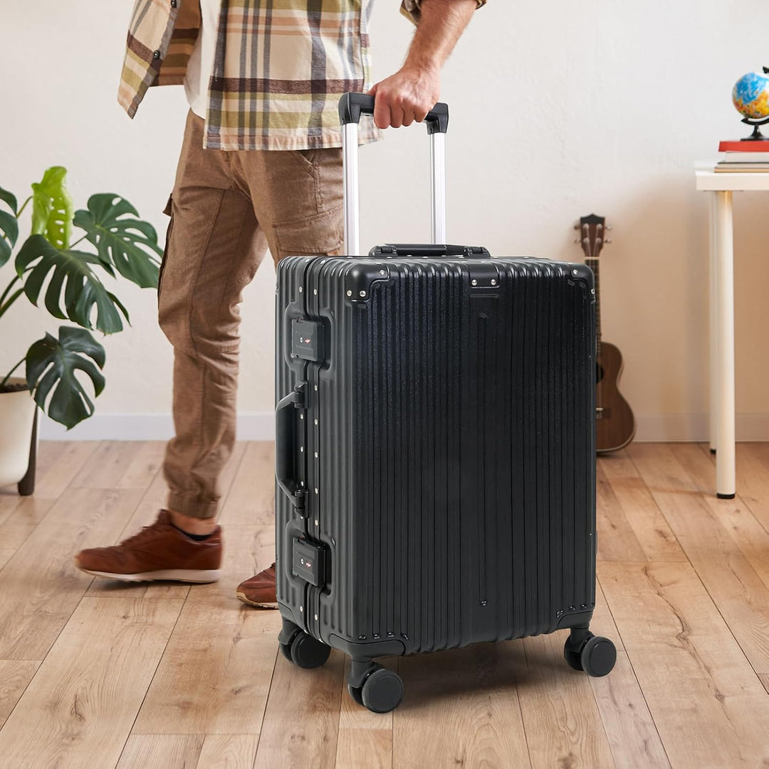 Carry-on & check-in aluminum luggage set with TSA lock. Durable hard shell travel bags.