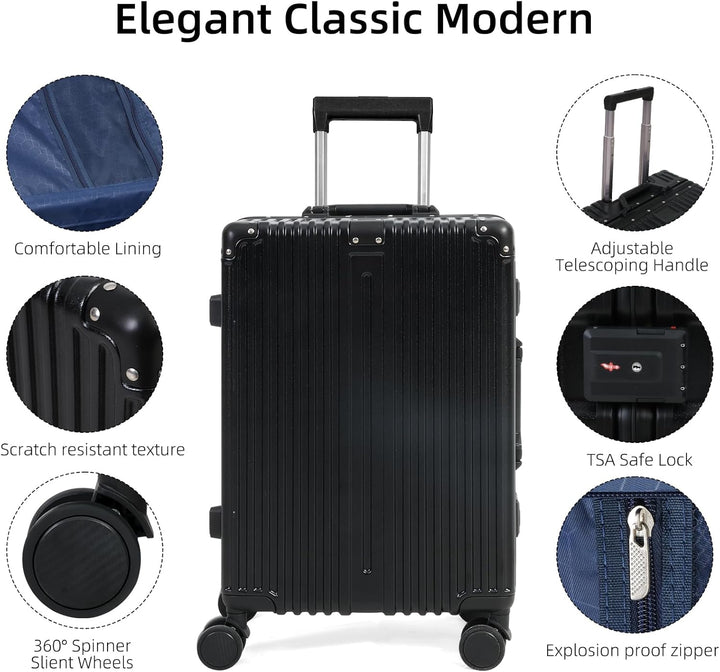 Secure black aluminum frame luggage with integrated TSA lock, perfect for safe travel gear.