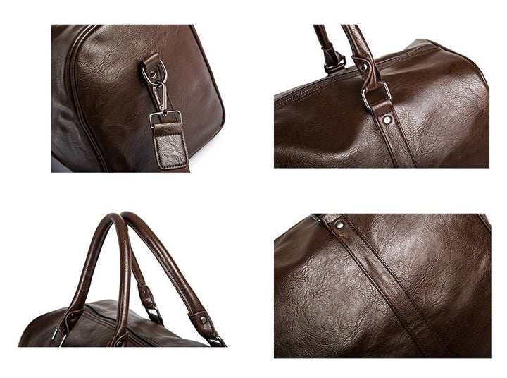 Versatile brown leather-look travel duffel. Must-have luggage for spontaneous trips.