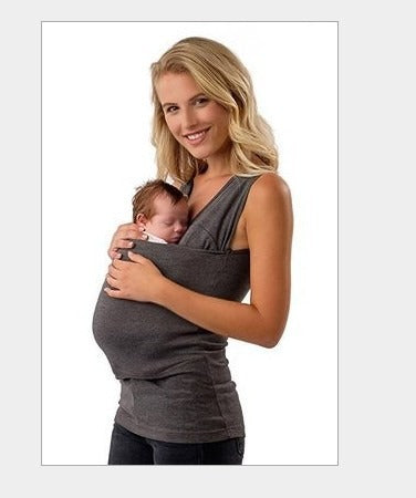 Black unisex baby sling t-shirt, comfortable hands-free carrier for newborn, ergonomic design for mom & dad.