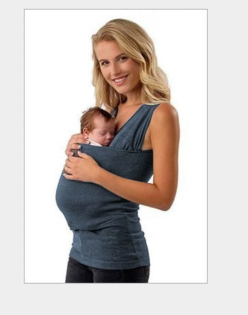 Olive green baby sling t-shirt, ergonomic hands-free carrier, ideal for newborns, casual apparel.